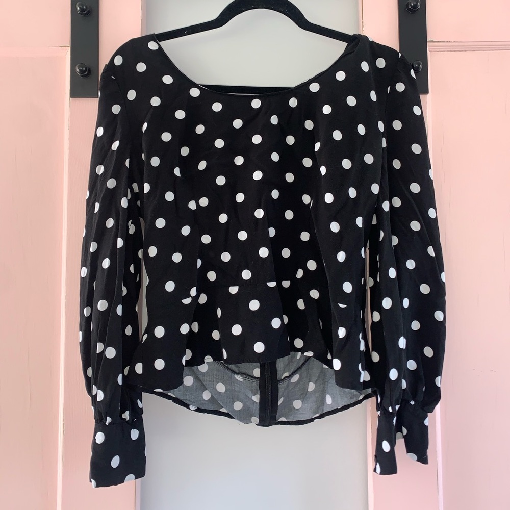 New York & Co. Polka dot blouse / medium / black white / long sleeve